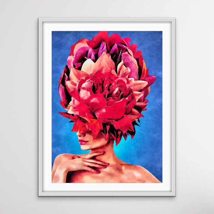Watch Her Bloom In Red -  Print One -  Colourful Artwork Of Woman With Flowers On Her Head I Heart Wall Art Australia 