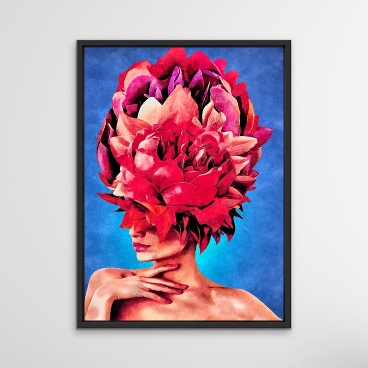 Watch Her Bloom In Red -  Print One -  Colourful Artwork Of Woman With Flowers On Her Head I Heart Wall Art Australia 