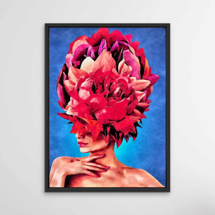 Watch Her Bloom In Red -  Print One -  Colourful Artwork Of Woman With Flowers On Her Head I Heart Wall Art Australia 