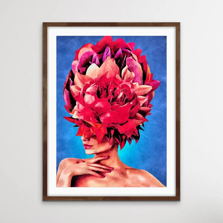 Watch Her Bloom In Red -  Print One -  Colourful Artwork Of Woman With Flowers On Her Head I Heart Wall Art Australia 