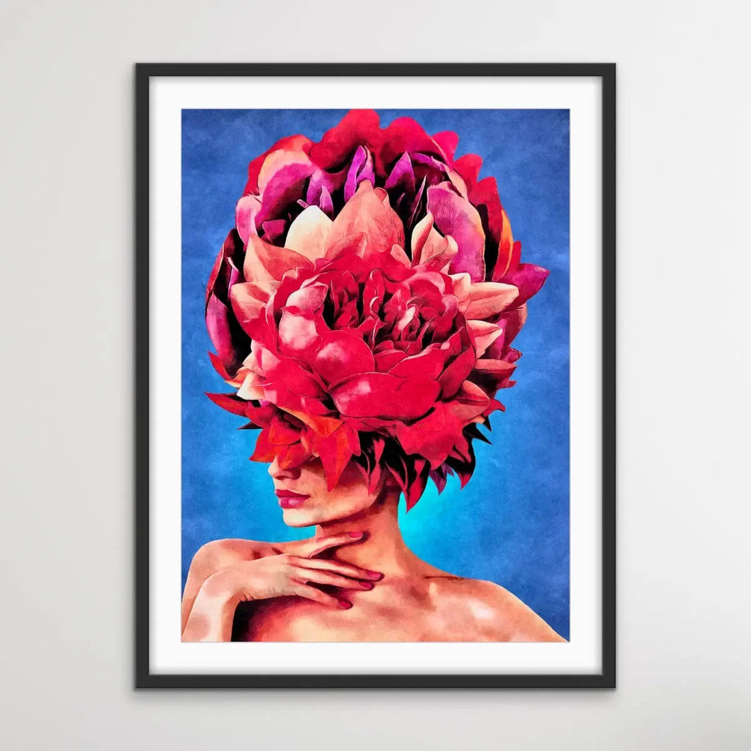 Watch Her Bloom In Red -  Print One -  Colourful Artwork Of Woman With Flowers On Her Head I Heart Wall Art Australia 