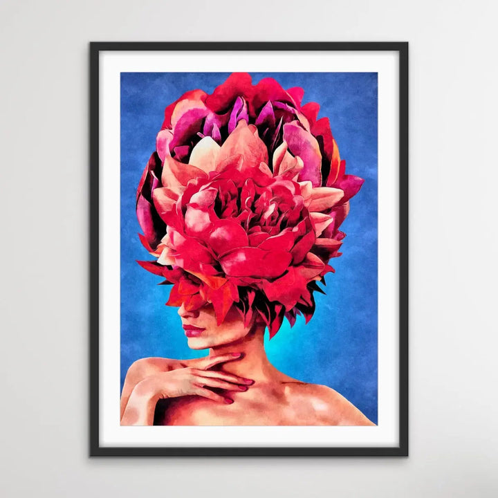Watch Her Bloom In Red -  Print One -  Colourful Artwork Of Woman With Flowers On Her Head I Heart Wall Art Australia 
