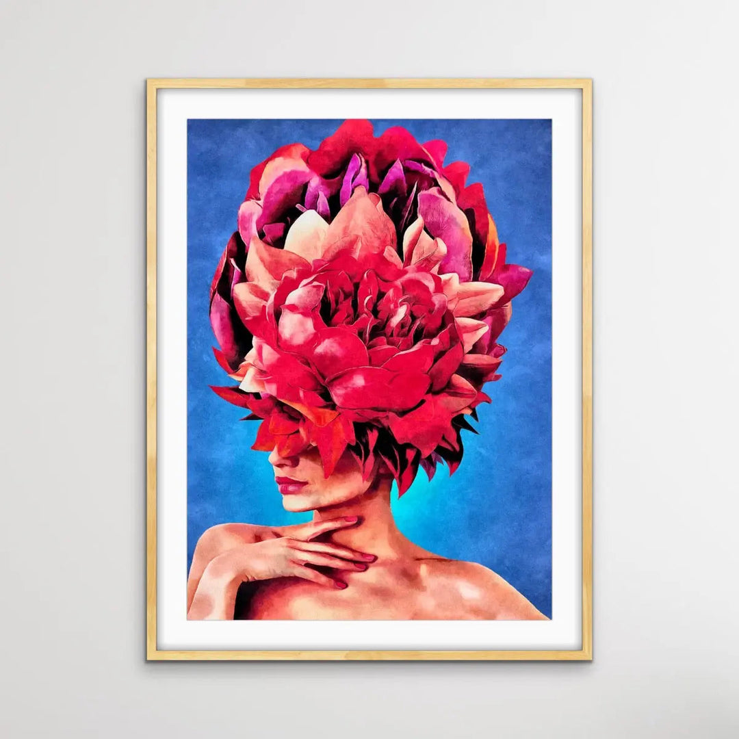 Watch Her Bloom In Red -  Print One -  Colourful Artwork Of Woman With Flowers On Her Head I Heart Wall Art Australia 
