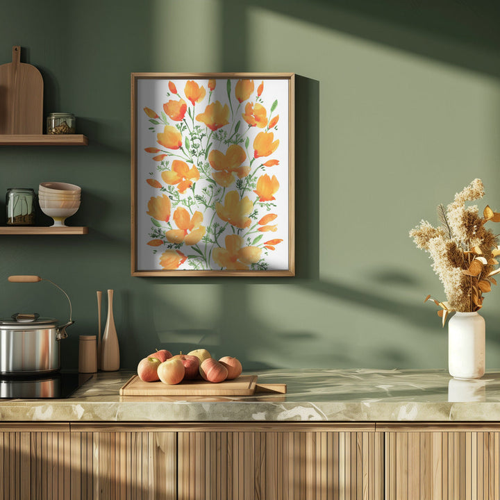 Watercolor California poppies - Stretched Canvas, Poster or Fine Art Print I Heart Wall Art