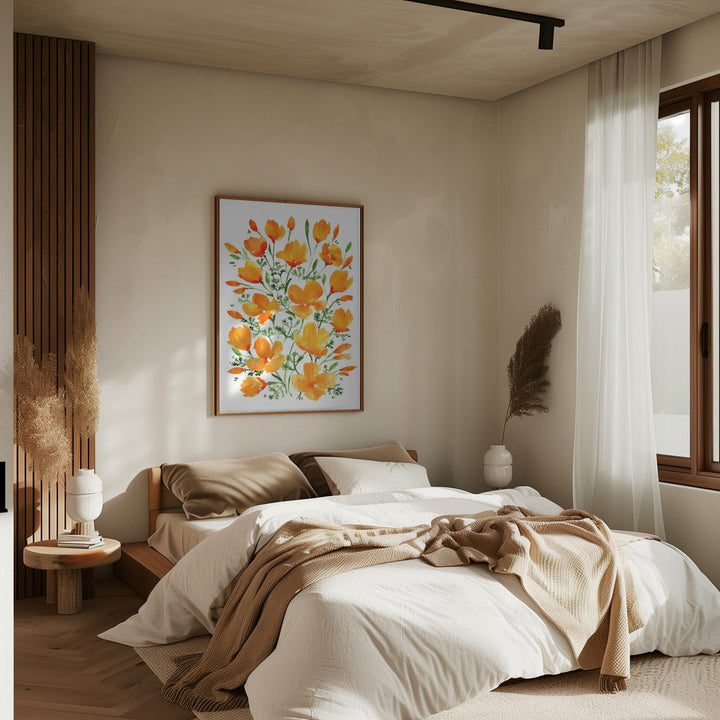 Watercolor California poppies - Stretched Canvas, Poster or Fine Art Print I Heart Wall Art