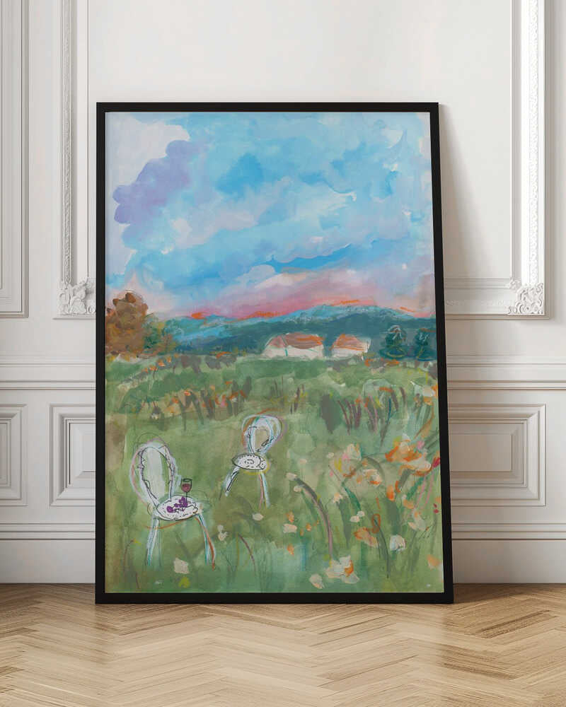 Watercolor Deep Pink Sunset - Stretched Canvas Poster or Fine Art Print