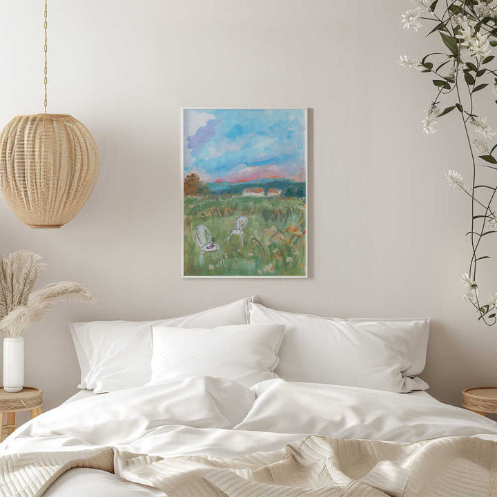 Watercolor Deep Pink Sunset - Stretched Canvas Poster or Fine Art Print