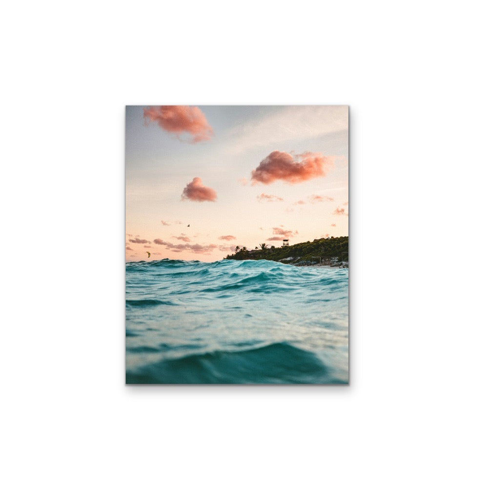 Wave Sunset - Coastal Pink and Blue Stretched Canvas, Wall Art Print I Heart Wall Art