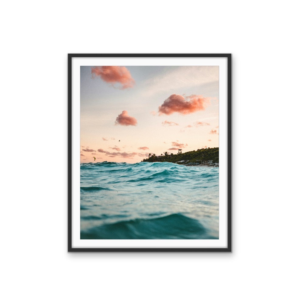 Wave Sunset - Coastal Pink and Blue Stretched Canvas, Wall Art Print I Heart Wall Art