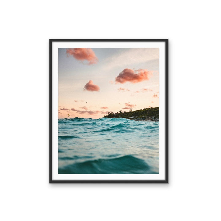 Wave Sunset - Coastal Pink and Blue Stretched Canvas, Wall Art Print I Heart Wall Art