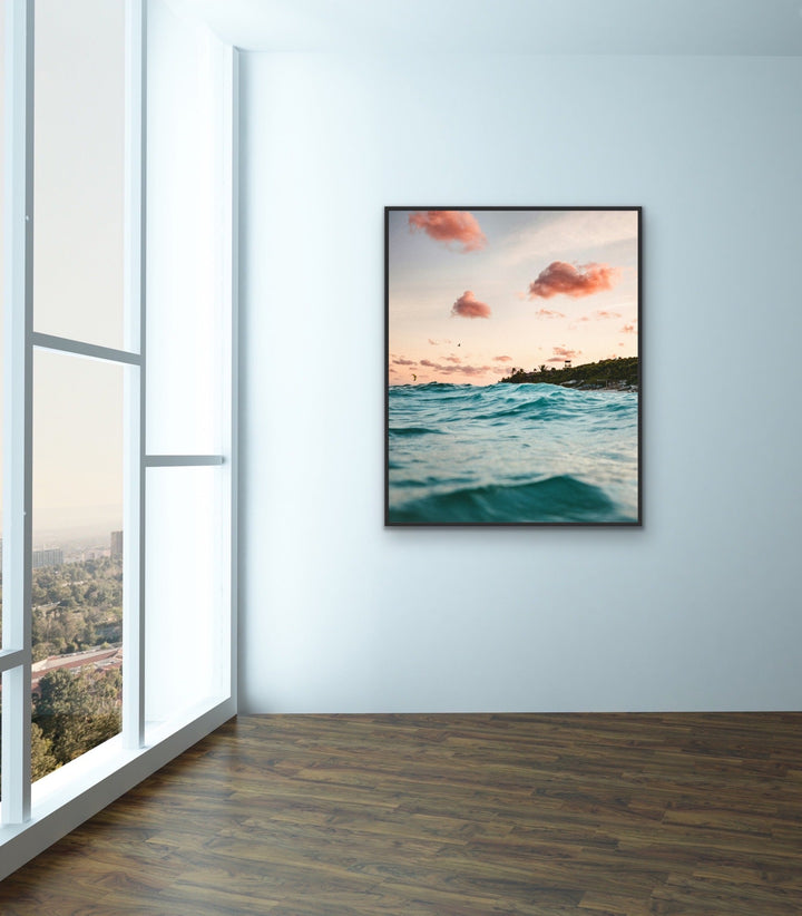 Wave Sunset - Coastal Pink and Blue Stretched Canvas, Wall Art Print I Heart Wall Art