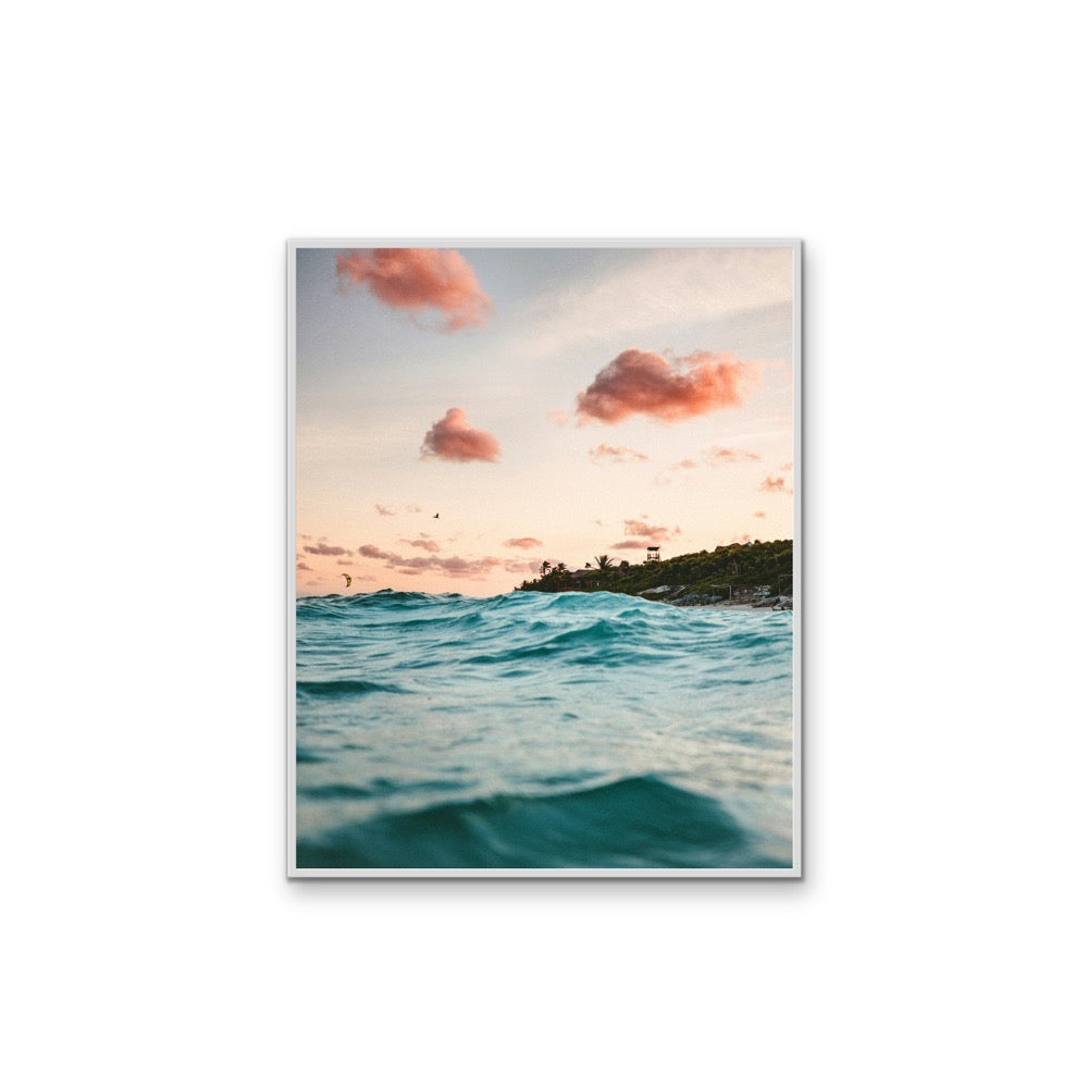 Wave Sunset - Coastal Pink and Blue Stretched Canvas, Wall Art Print I Heart Wall Art