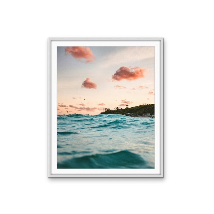 Wave Sunset - Coastal Pink and Blue Stretched Canvas, Wall Art Print I Heart Wall Art
