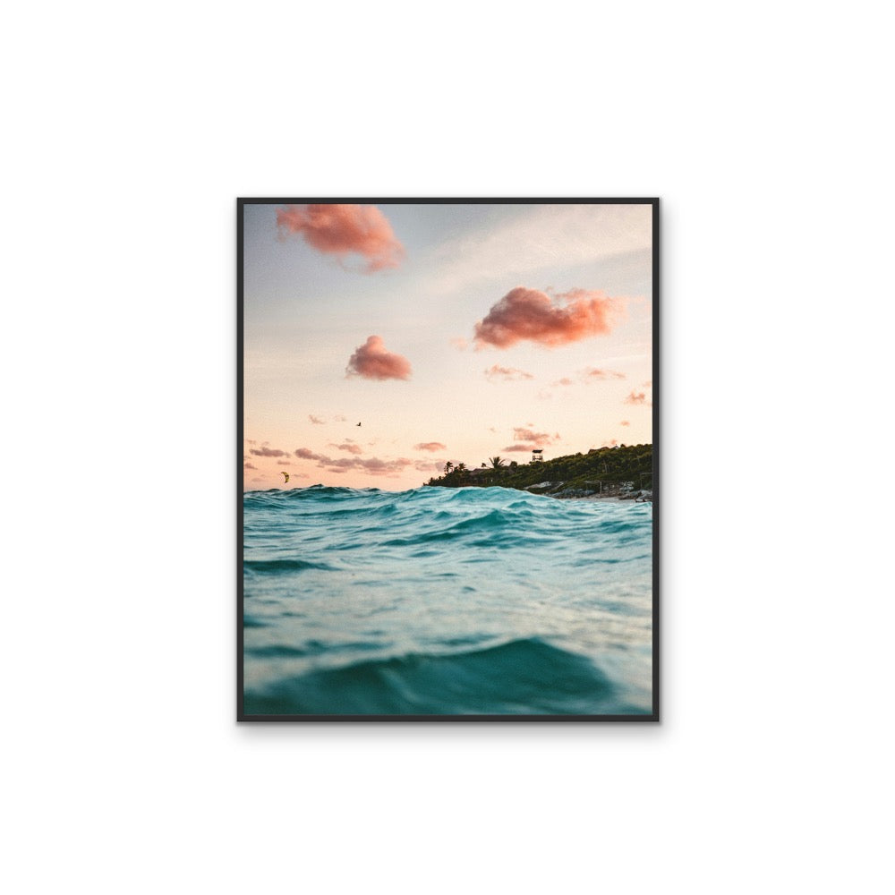 Wave Sunset - Coastal Pink and Blue Stretched Canvas, Wall Art Print I Heart Wall Art