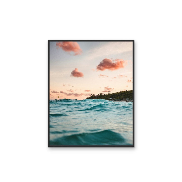 Wave Sunset - Coastal Pink and Blue Stretched Canvas, Wall Art Print I Heart Wall Art