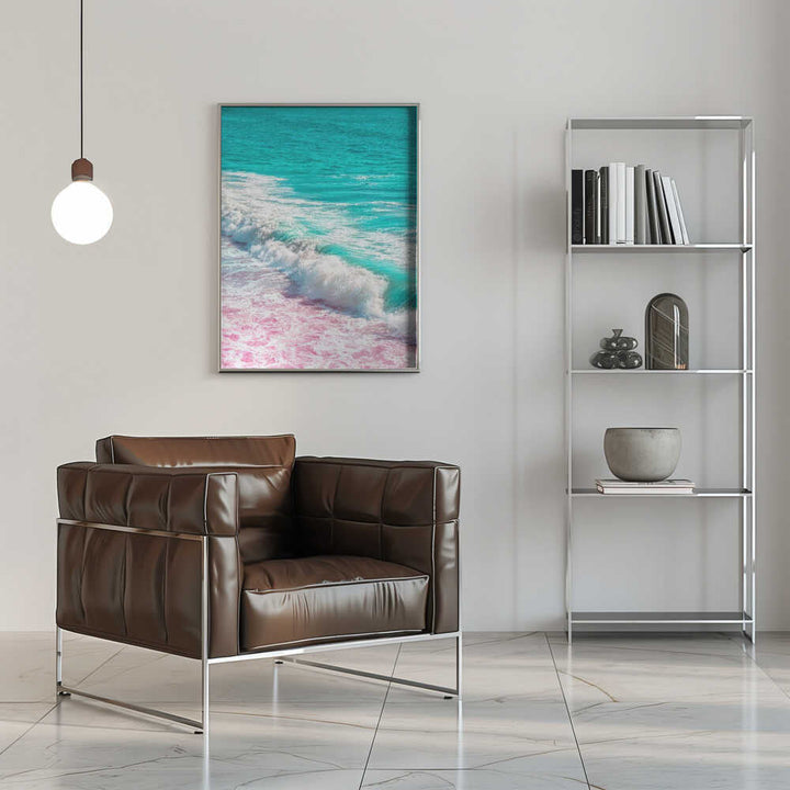 Waves Crashing in Pink and Blue - Stretched Canvas, Poster or Fine Art Print - I Heart Wall Art - Poster Print, Canvas Print or Framed Art Print