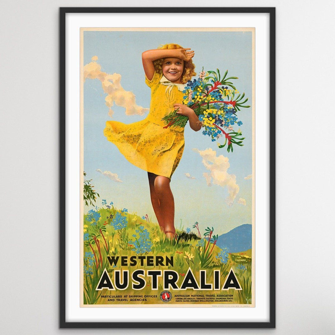 Western Australia Girl With Wildflowers -  Australian Vintage Travel Poster I Heart Wall Art Australia 