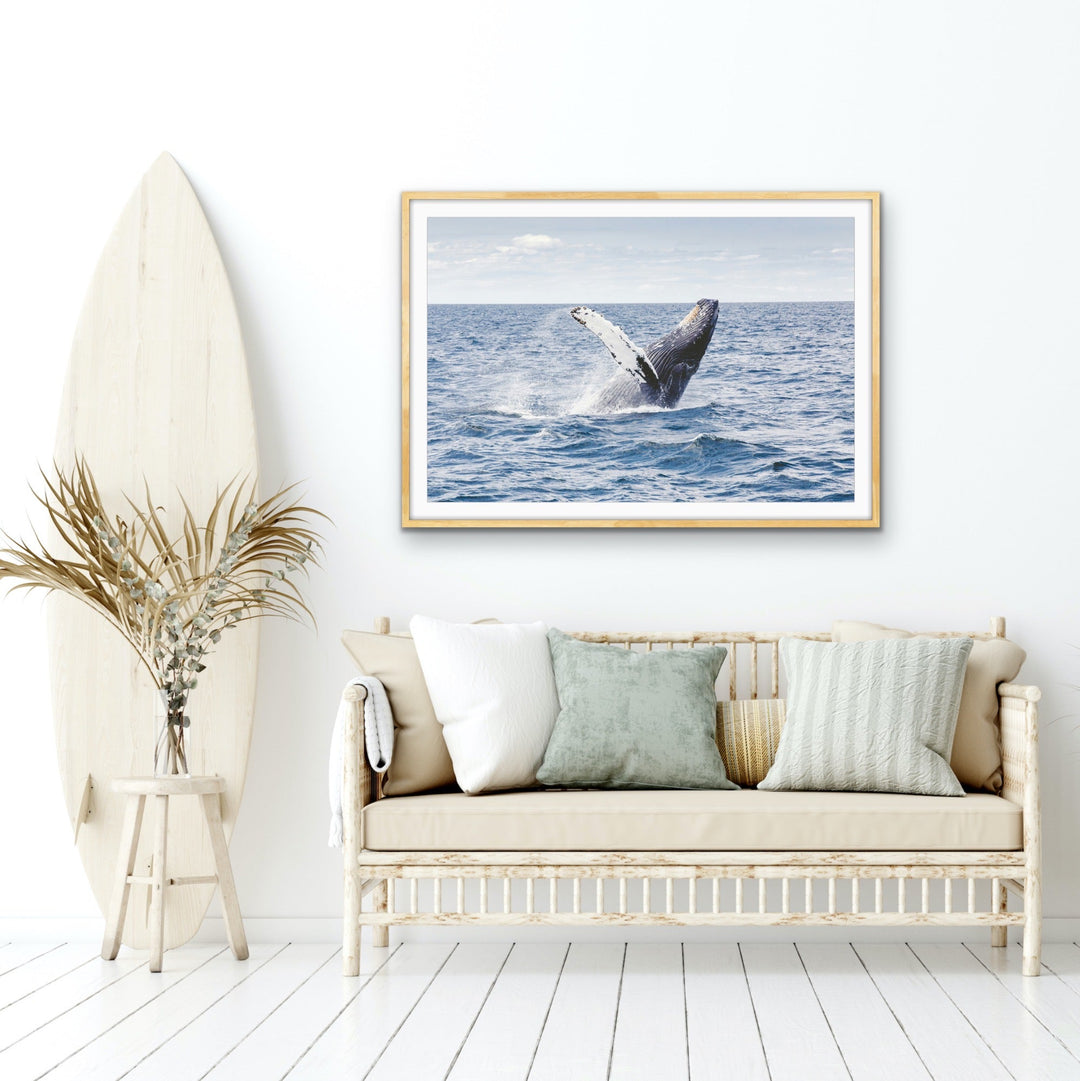 Whale Waving - Blue Ocean Nature Stretched Canvas, Wall Art Print I Heart Wall Art