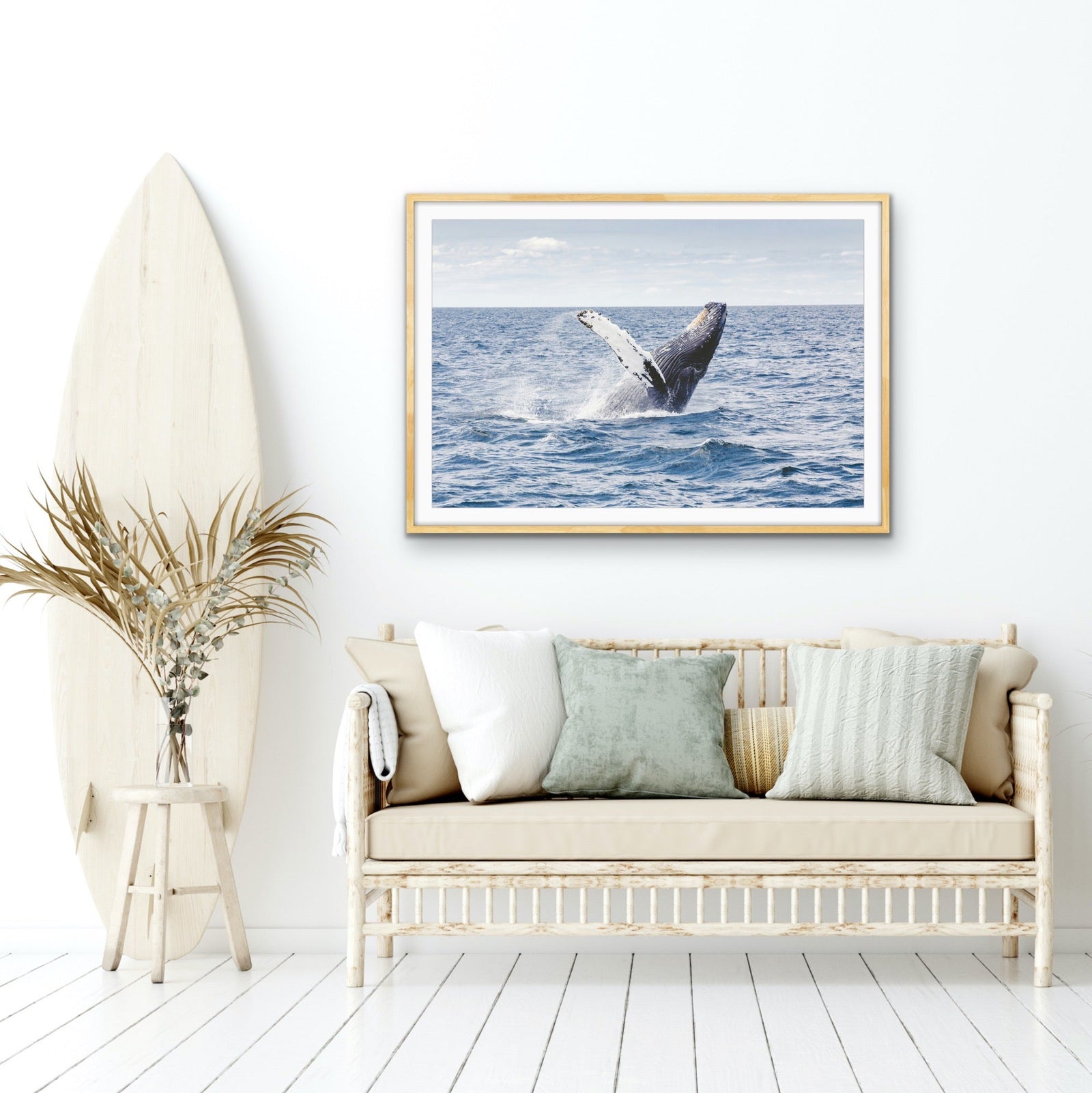 Whale Waving - Blue Ocean Nature Stretched Canvas, Wall Art Print I Heart Wall Art