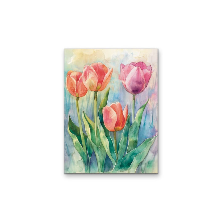 Where the Fairies Live - Colourful Watercolour Tulip Floral Stretched Canvas or Wall Art Print I Heart Wall Art