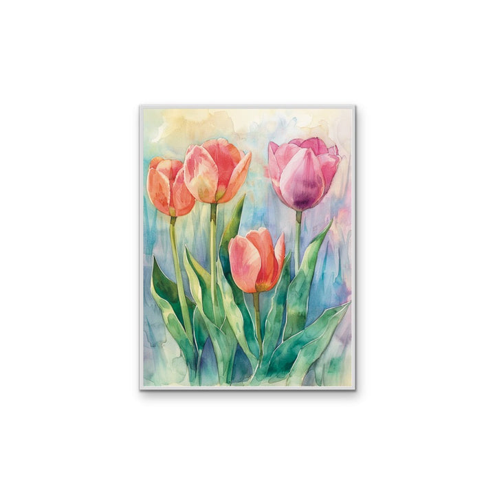 Where the Fairies Live - Colourful Watercolour Tulip Floral Stretched Canvas or Wall Art Print I Heart Wall Art