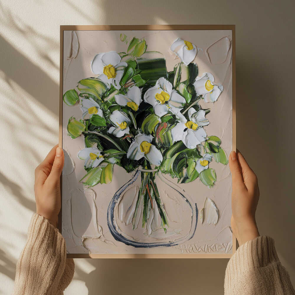Textured White Bouquet - Square Stretched Canvas, Poster or Fine Art Print by Angela Hawkey - I Heart Wall Art - Poster Print, Canvas Print or Framed Art Print