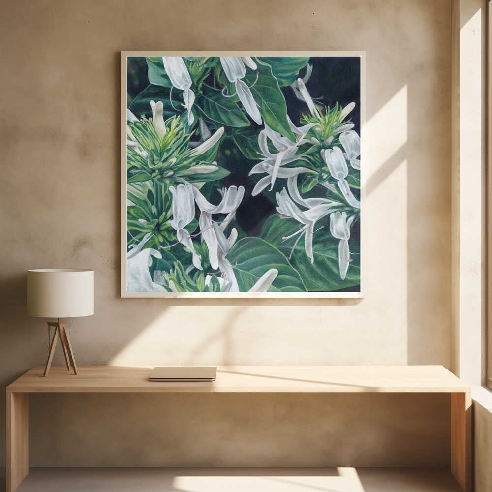 White Flowers By Viccy Wanliss - Square Stretched Canvas, Poster or Fine Art Print - I Heart Wall Art - Poster Print, Canvas Print or Framed Art Print