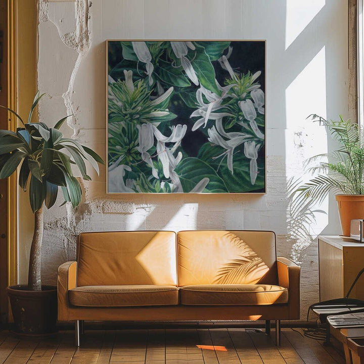 White Flowers By Viccy Wanliss - Square Stretched Canvas, Poster or Fine Art Print - I Heart Wall Art - Poster Print, Canvas Print or Framed Art Print