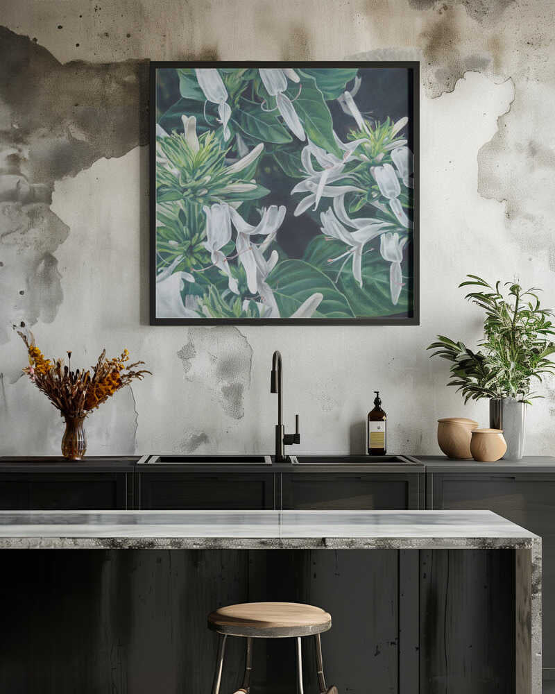 White Flowers By Viccy Wanliss - Square Stretched Canvas, Poster or Fine Art Print - I Heart Wall Art - Poster Print, Canvas Print or Framed Art Print