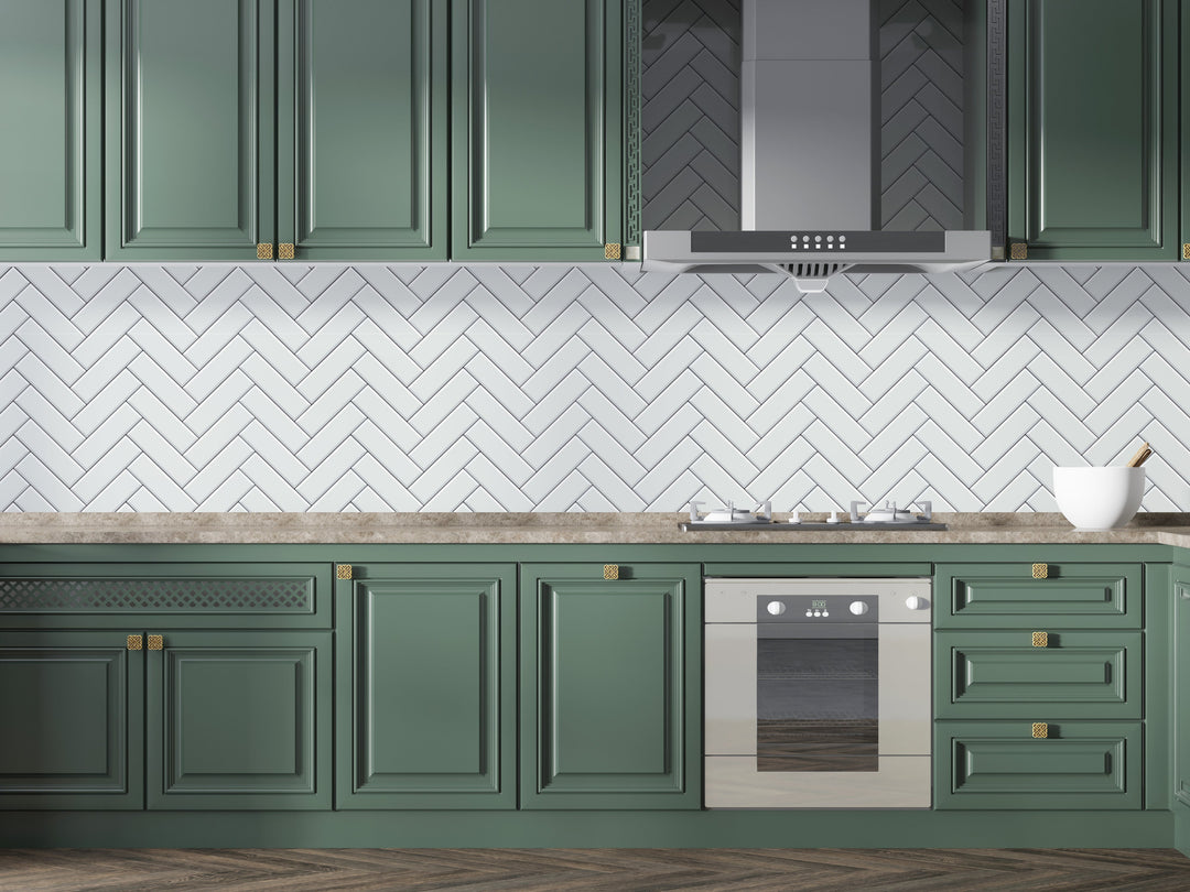 White Herringbone Tile Wallpaper