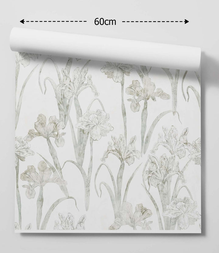 White Iris - Neutral Floral Peel and Stick Removable Wallpaper