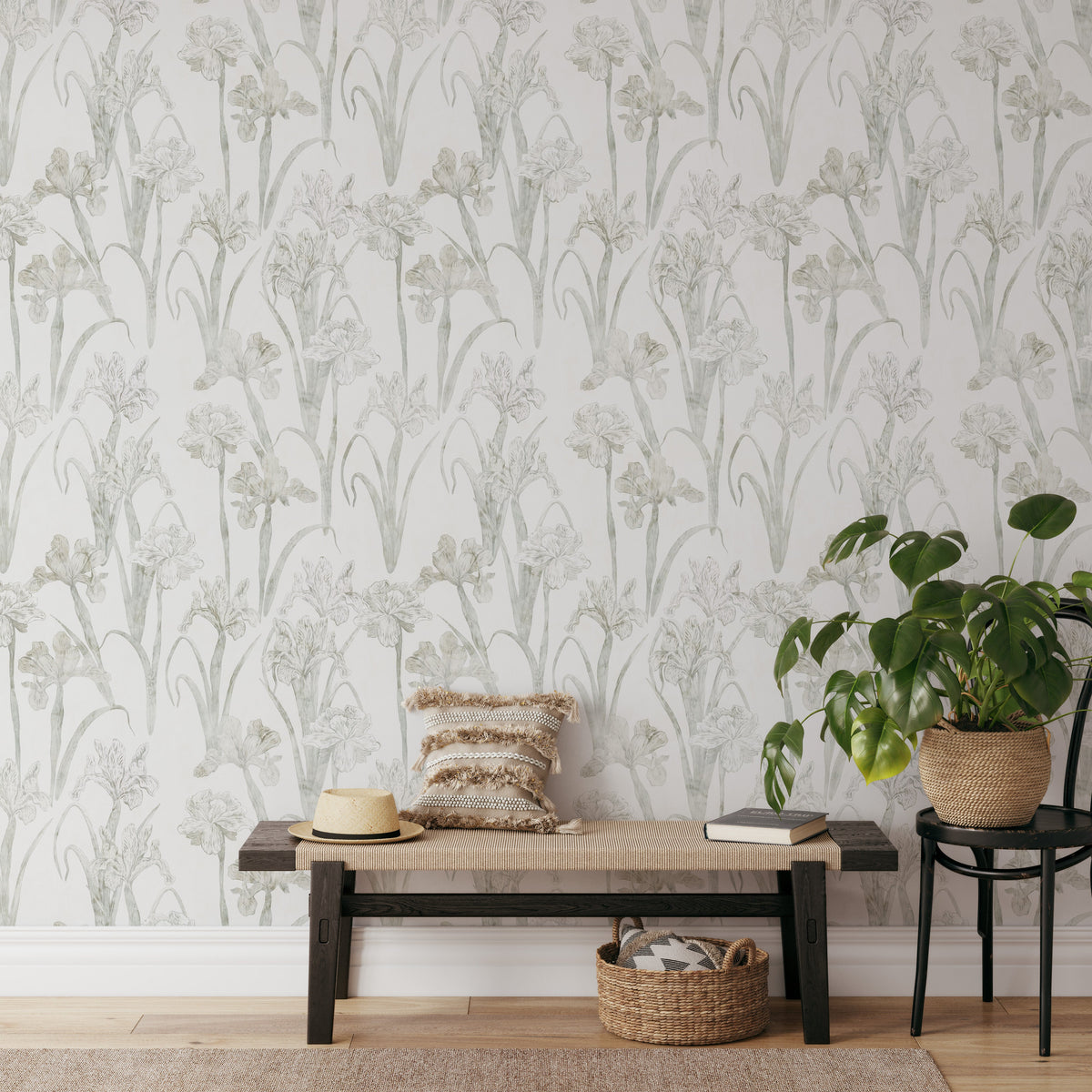 White Iris - Neutral Floral Peel and Stick Removable Wallpaper