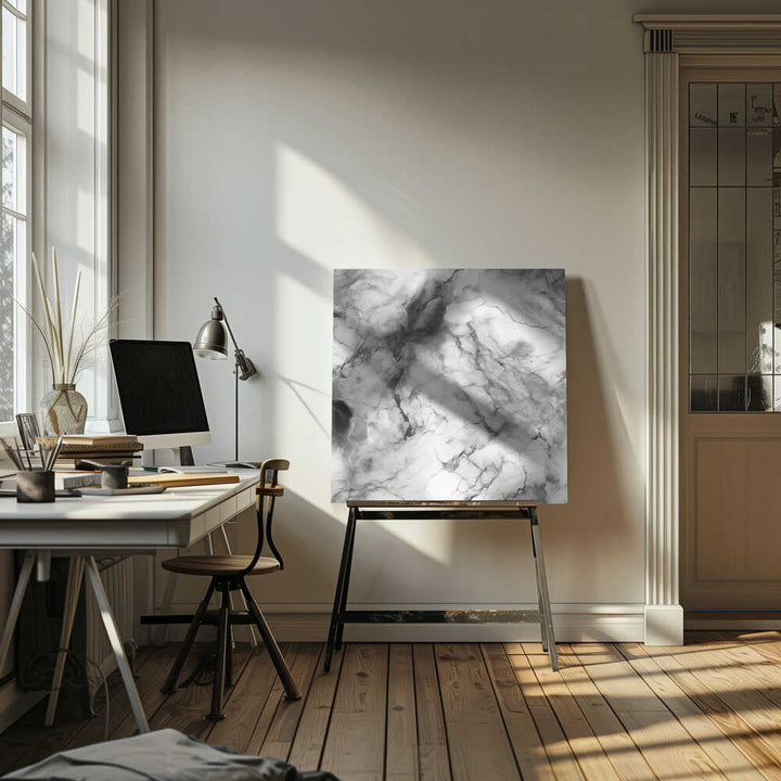 White Marble Elegance - Square Stretched Canvas, Poster or Fine Art Print - I Heart Wall Art - Poster Print, Canvas Print or Framed Art Print