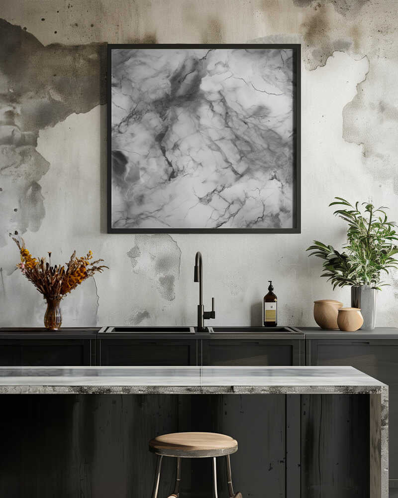 White Marble Elegance - Square Stretched Canvas, Poster or Fine Art Print - I Heart Wall Art - Poster Print, Canvas Print or Framed Art Print