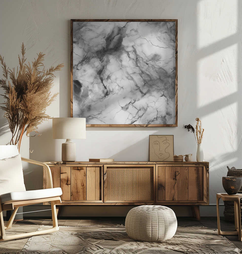 White Marble Elegance - Square Stretched Canvas, Poster or Fine Art Print - I Heart Wall Art - Poster Print, Canvas Print or Framed Art Print
