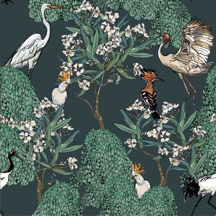 White Oleander on Green Wallpaper - Floral Wallpaper In Traditional Style - Peel and Stick Wallpaper I Heart Wall Art Australia