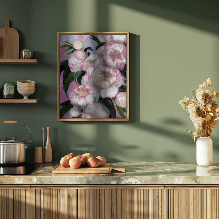 White Peonies With Pink Highlights - Stretched Canvas, Poster or Fine Art Print - I Heart Wall Art - Poster Print, Canvas Print or Framed Art Print