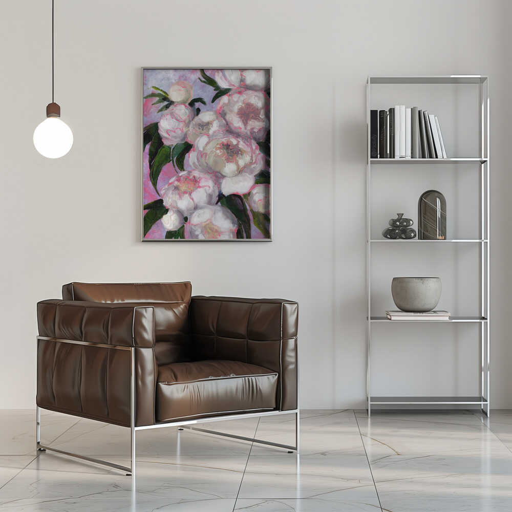 White Peonies With Pink Highlights - Stretched Canvas, Poster or Fine Art Print - I Heart Wall Art - Poster Print, Canvas Print or Framed Art Print