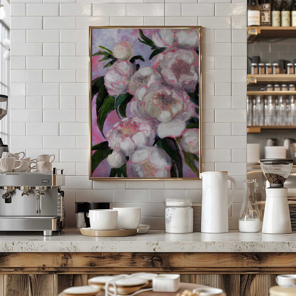 White Peonies With Pink Highlights - Stretched Canvas, Poster or Fine Art Print - I Heart Wall Art - Poster Print, Canvas Print or Framed Art Print