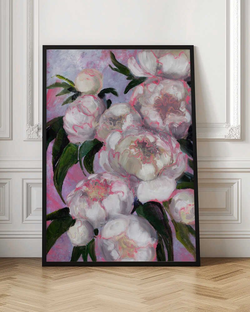 White Peonies With Pink Highlights - Stretched Canvas, Poster or Fine Art Print - I Heart Wall Art - Poster Print, Canvas Print or Framed Art Print