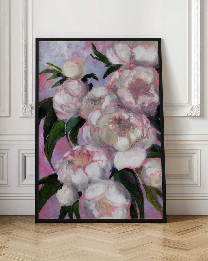 White Peonies With Pink Highlights - Stretched Canvas, Poster or Fine Art Print - I Heart Wall Art - Poster Print, Canvas Print or Framed Art Print