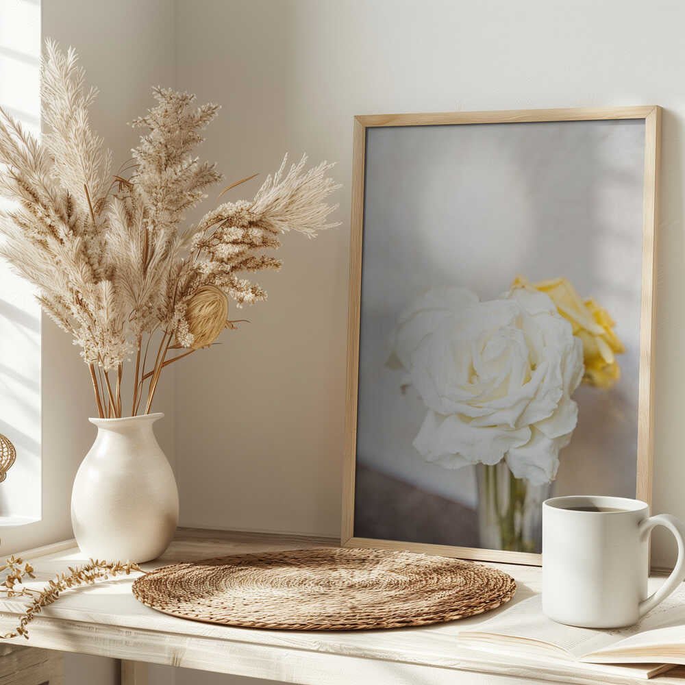 White Roses - Stretched Canvas, Poster or Fine Art Print - I Heart Wall Art - Poster Print, Canvas Print or Framed Art Print