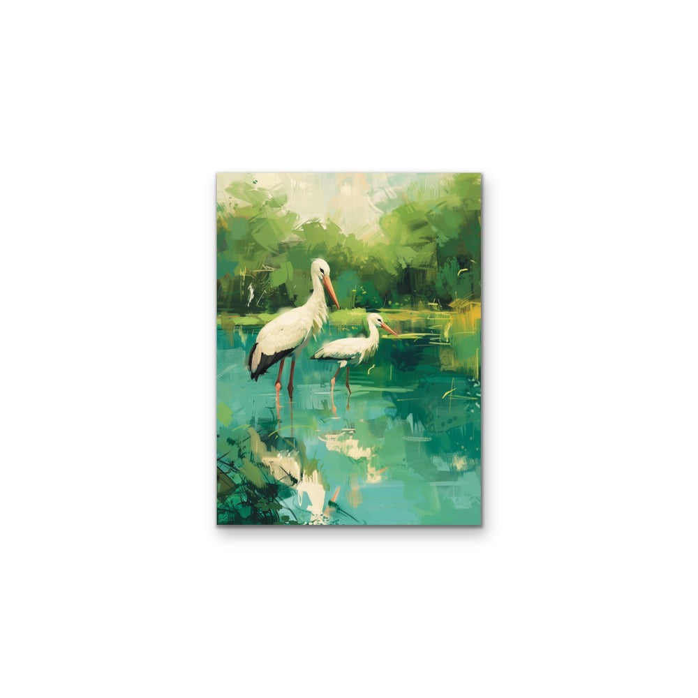 White Stork Pond - Green & Blue Nature-scape, Stretched Canvas or Wall Art Print I Heart Wall Art