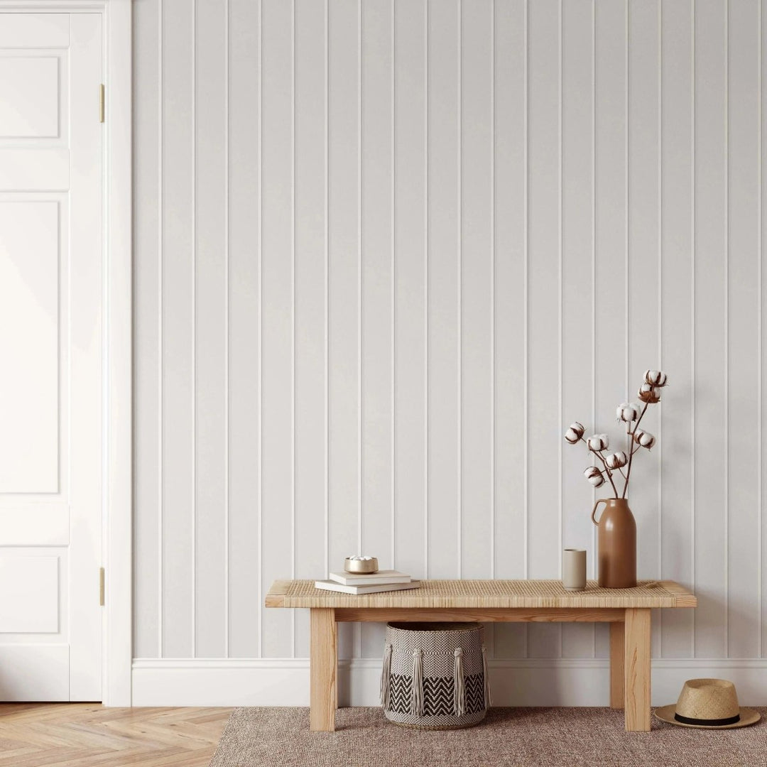 White VJs (Cream Base) - Tongue and Groove Removable Wallpaper - I Heart Wall Art - Poster Print, Canvas Print or Framed Art Print