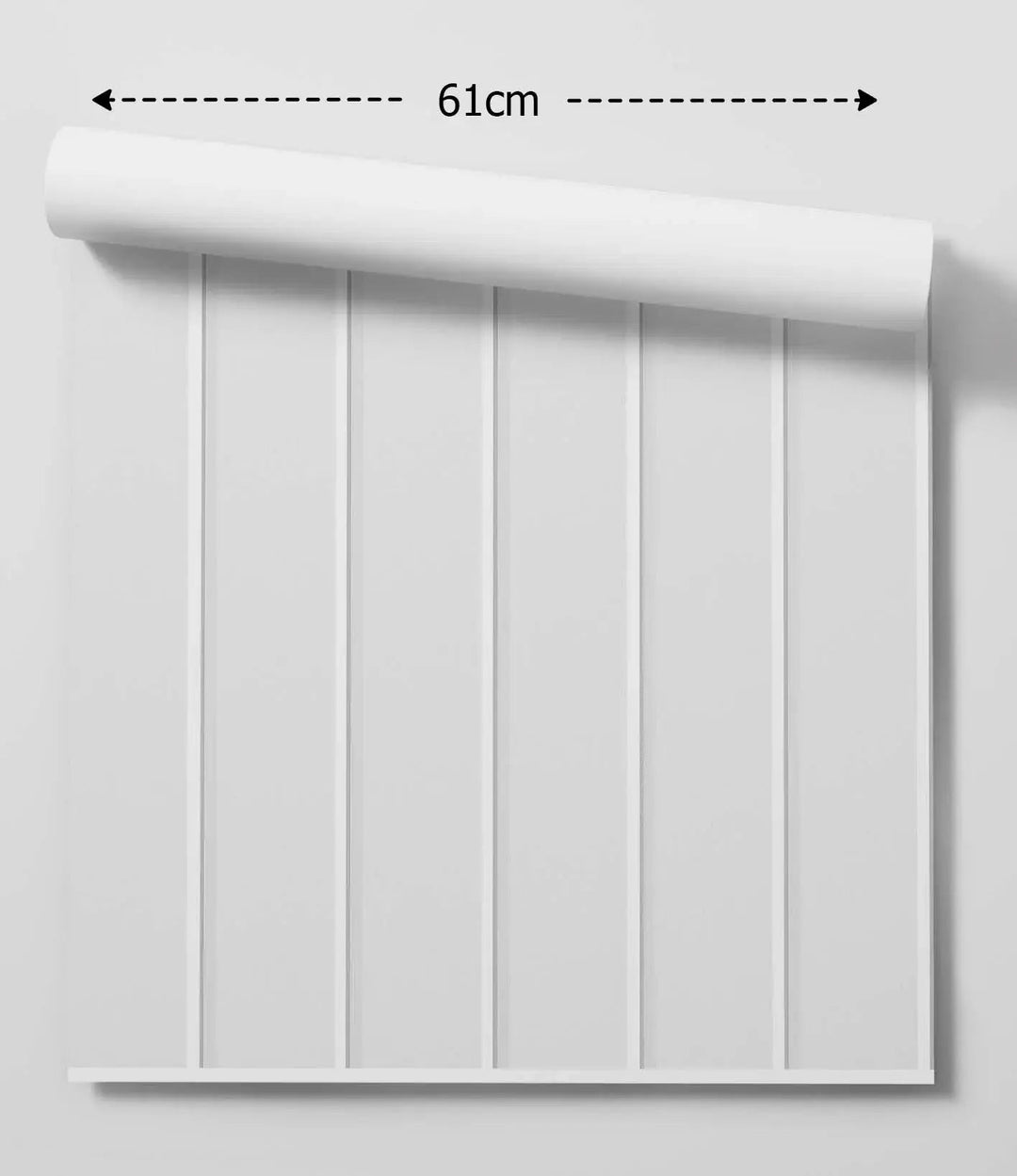 White vinyl tongue and groove removable wallpaper panel with vertical slats 61cm wide cream base