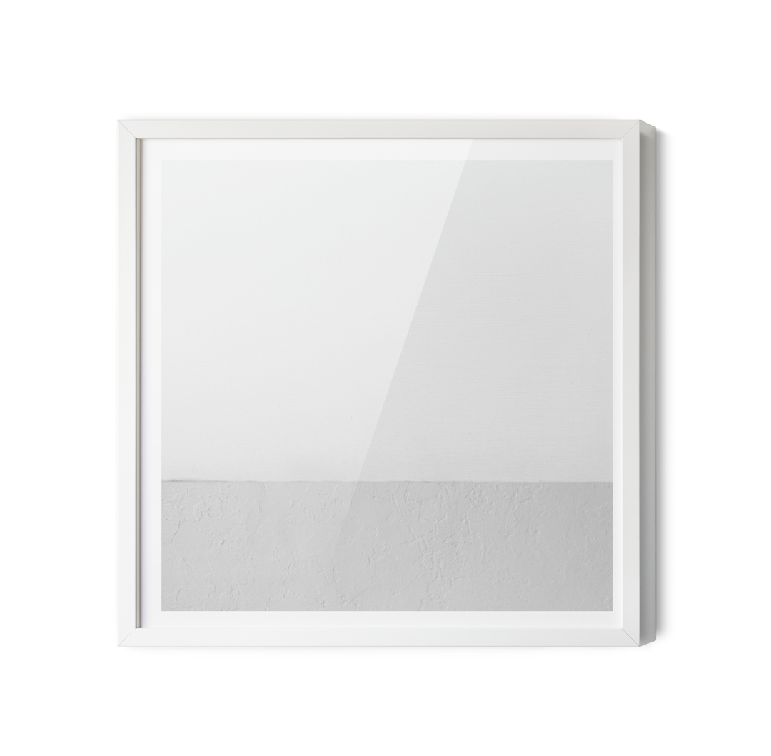 White whispers square abstract white grey geometric wall art canvas print with glossy upper half and textured lower half