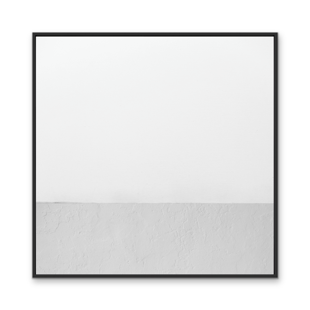White whispers square abstract white and grey minimalist geometric canvas wall art print with black frame