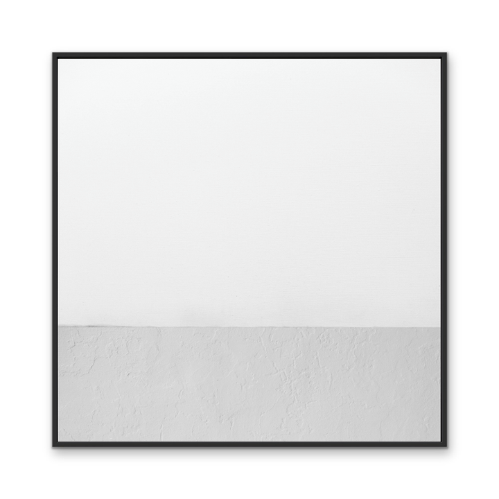 White whispers square abstract white and grey minimalist geometric canvas wall art print with black frame