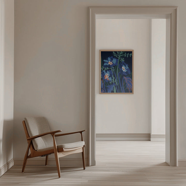 Wild Flowers Dark Midnight - Stretched Canvas, Poster or Fine Art Print I Heart Wall Art