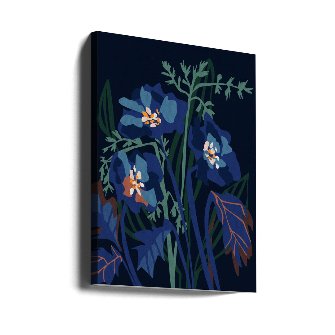 Wild Flowers Dark Midnight - Stretched Canvas, Poster or Fine Art Print I Heart Wall Art